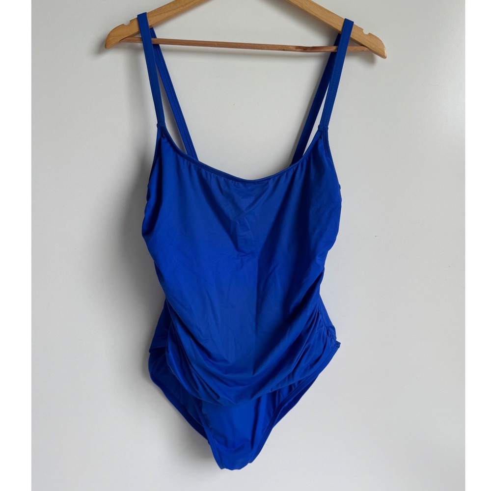La Blanca Royal Blue Ruched One Piece Swimsuit 16W Slimming Classic Beachwear